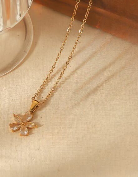 Gold Plated Cubic Zirconia Flower Necklace | TARA MINI - TARA MINI