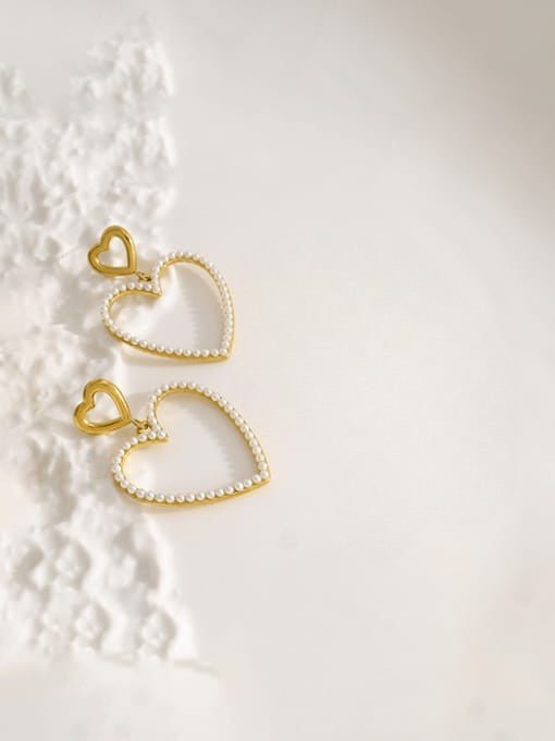 Imitation Pearl Heart Drop Earrings Gold | TARA MINI - TARA MINI