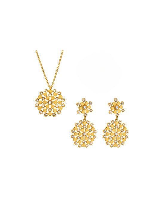 Cubic Zirconia Hip Hop Flower Jewelry Set | TARA MINI ( 2 Set ) - TARA MINI