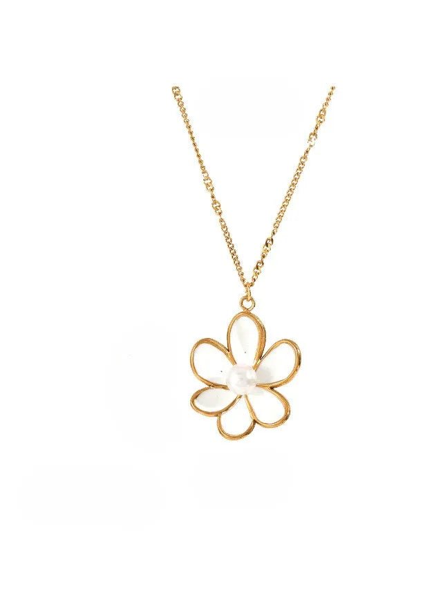 Gold Enamel Flower Necklace & Earrings Set | TARA MINI - TARA MINI