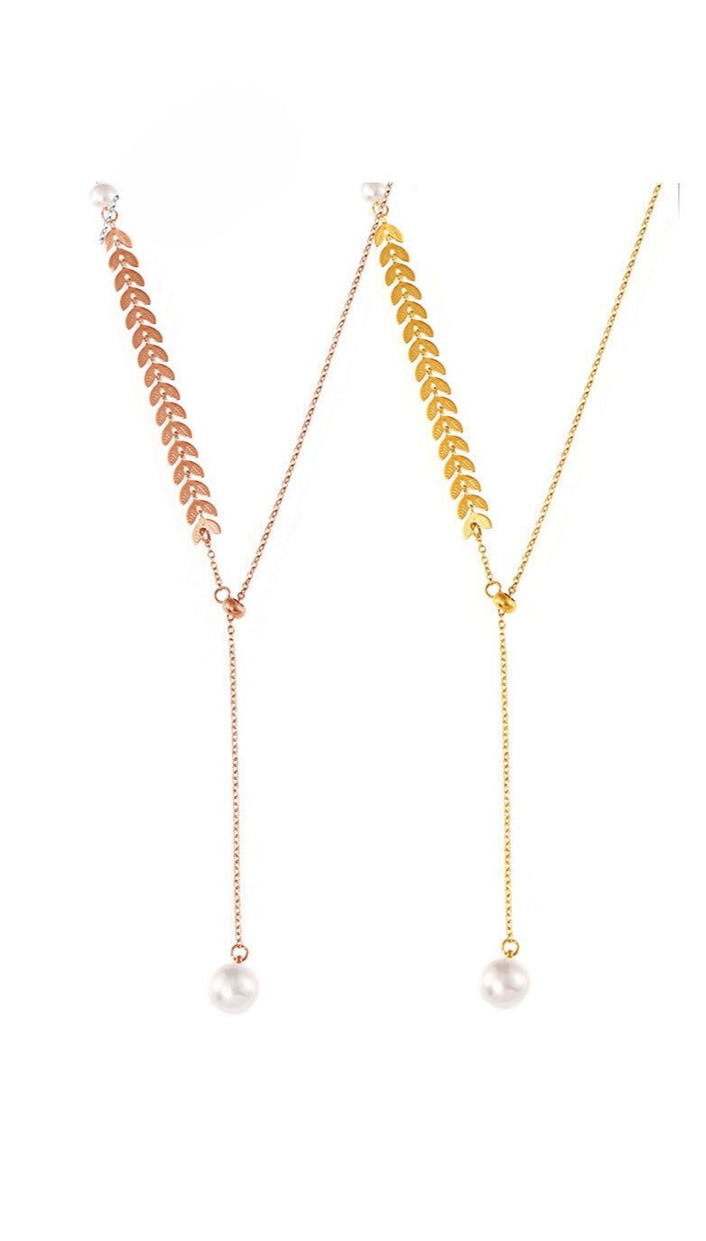 Wheatear Pearl Drop Minimalist Necklace Gold | TARA MINI - TARA MINI