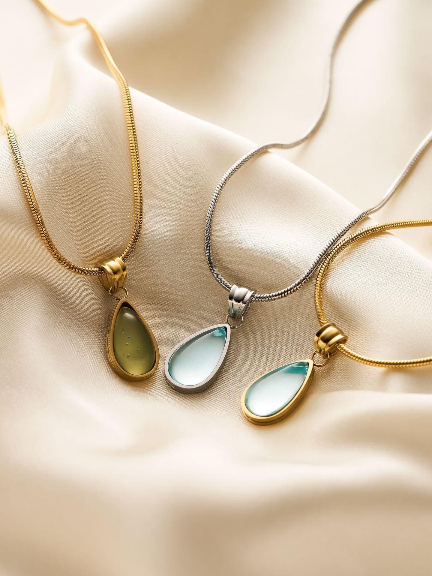 Water Drop Glass Stone Necklace Minimalist Gold | TARA MINI - TARA MINI