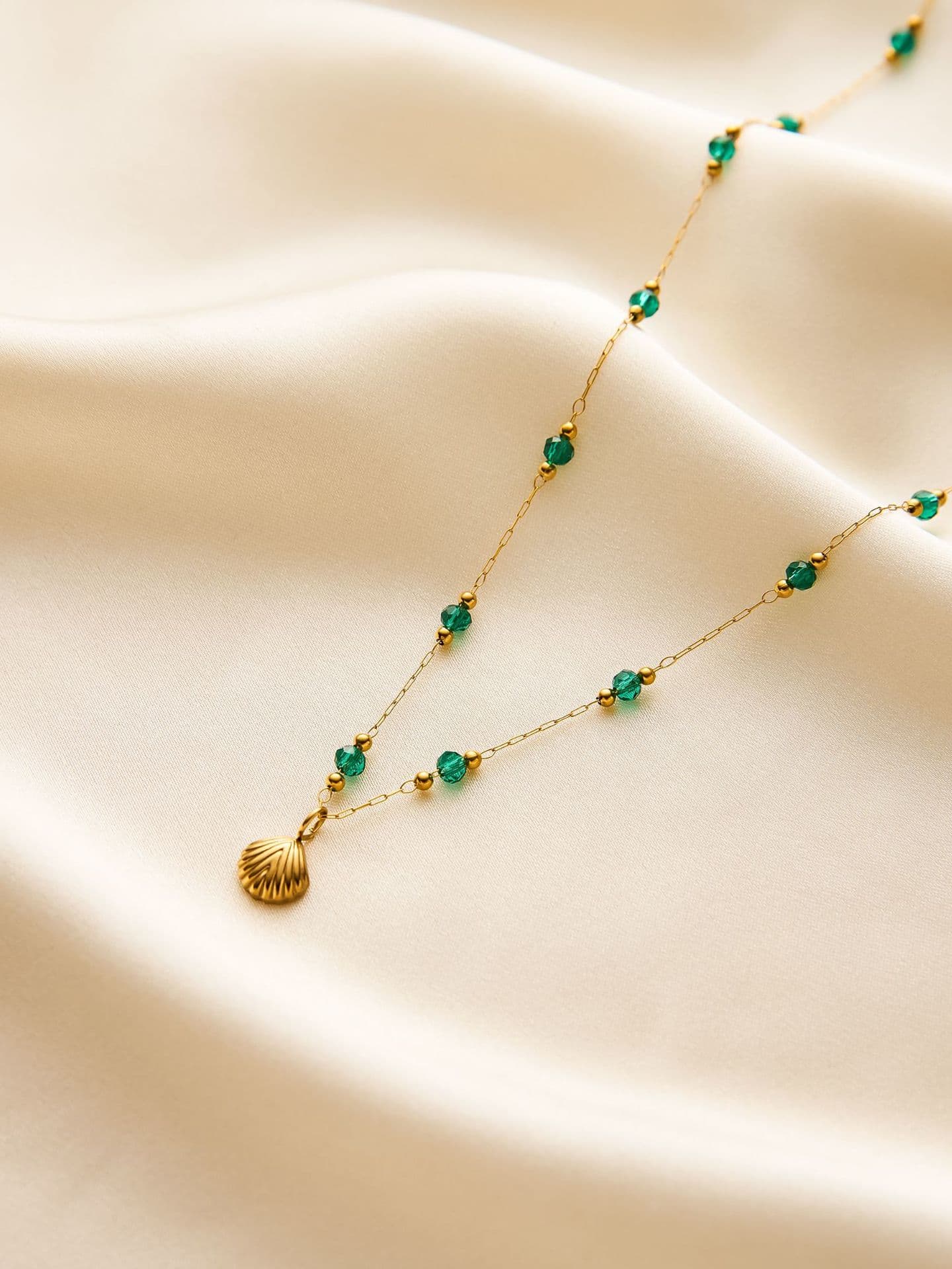 Shell Green Stone Necklace Gold Plated | TARA MINI - TARA MINI