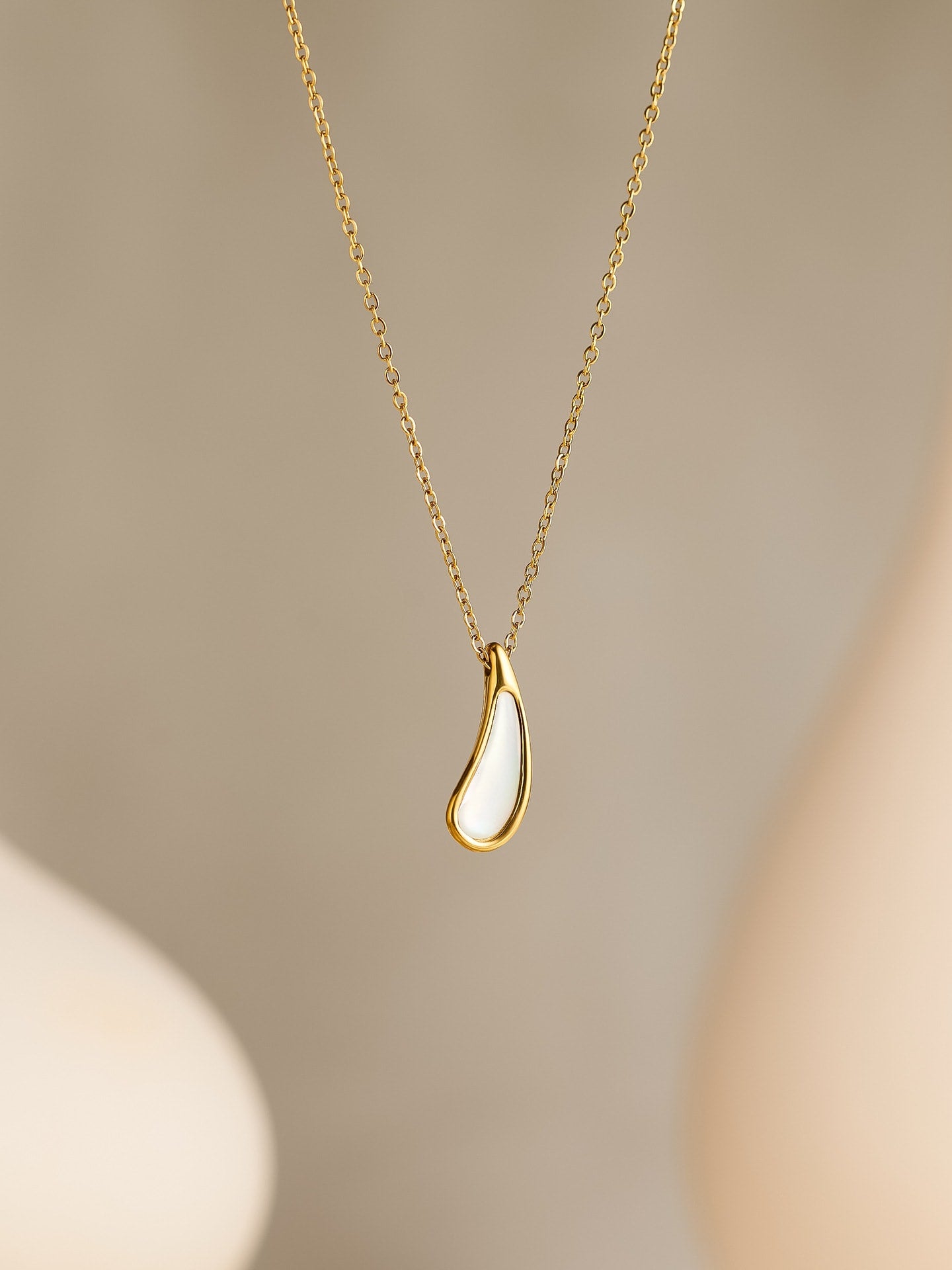 White Shell Water Drop Minimalist Necklace Gold | TARA MINI - TARA MINI