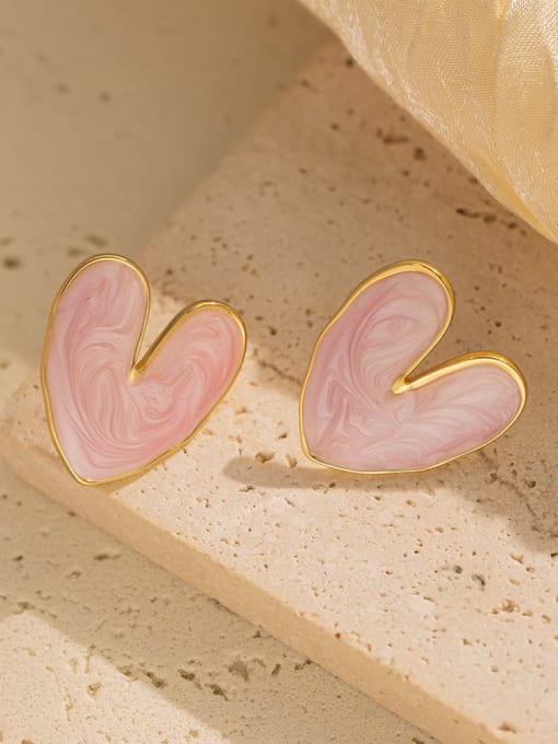Pink Enamel Heart Stud Earrings for Women | TARA MINI - TARA MINI