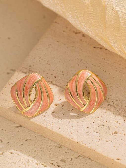 Pink Enamel Geometric Stud Earrings for Women | TARA MINI - TARA MINI