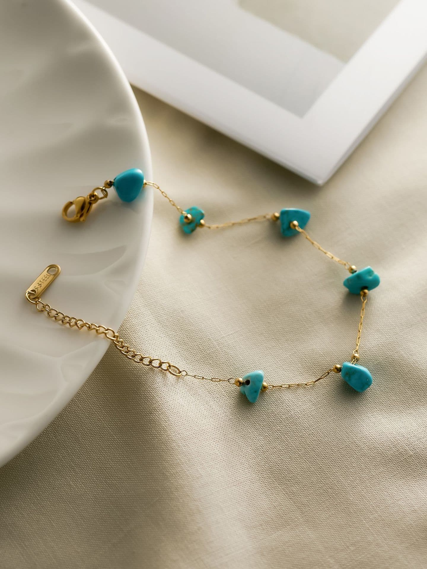 Turquoise Irregular Stone Bracelet Gold | TARA MINI - TARA MINI