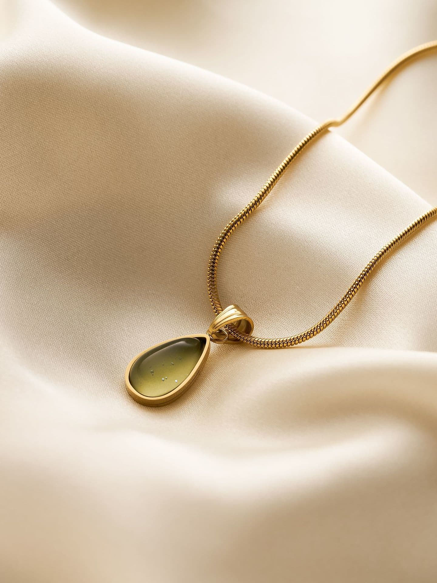 Water Drop Glass Stone Necklace Minimalist Gold | TARA MINI - TARA MINI