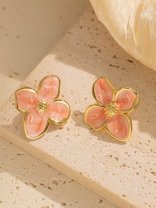 Pink Enamel Heart Stud Earrings for Women | TARA MINI - TARA MINI