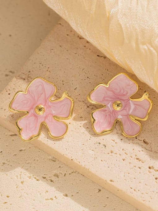 Pink Enamel Heart Stud Earrings for Women | TARA MINI - TARA MINI