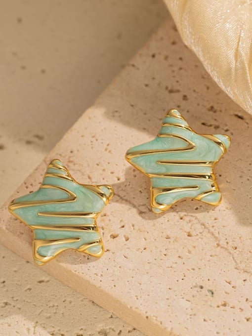 Mint Green Enamel Star Stud Earrings for Women | TARA MINI - TARA MINI