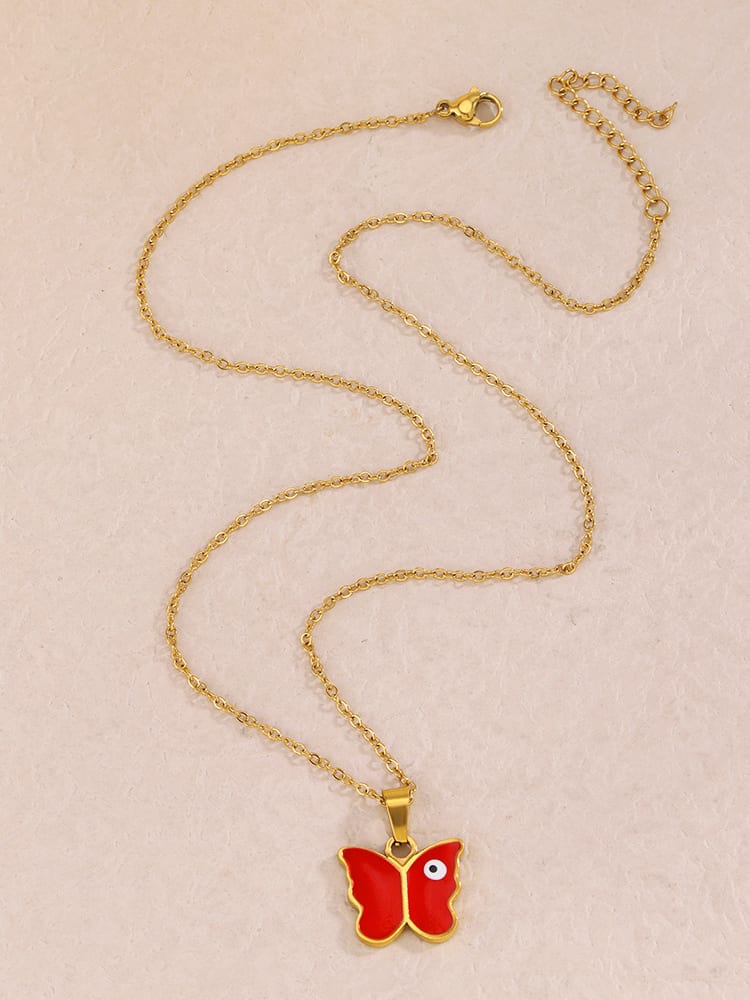 Enamel Butterfly Vintage Necklace for Women 18K | TARA MINI - TARA MINI