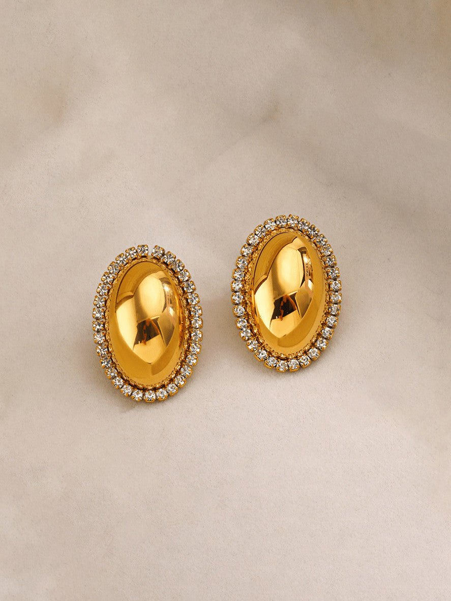 Rhinestone Gold Oval Stud Earrings | TARA MINI - TARA MINI