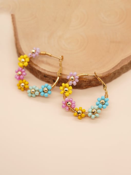 Rice Bead Daisy Flower Boho Hoop Earrings | TARA MINI - TARA MINI