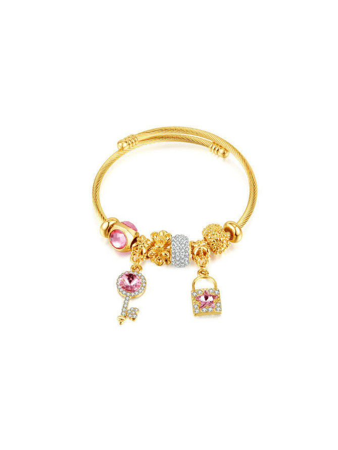 Rhinestone Key & Lock Charm Bracelet