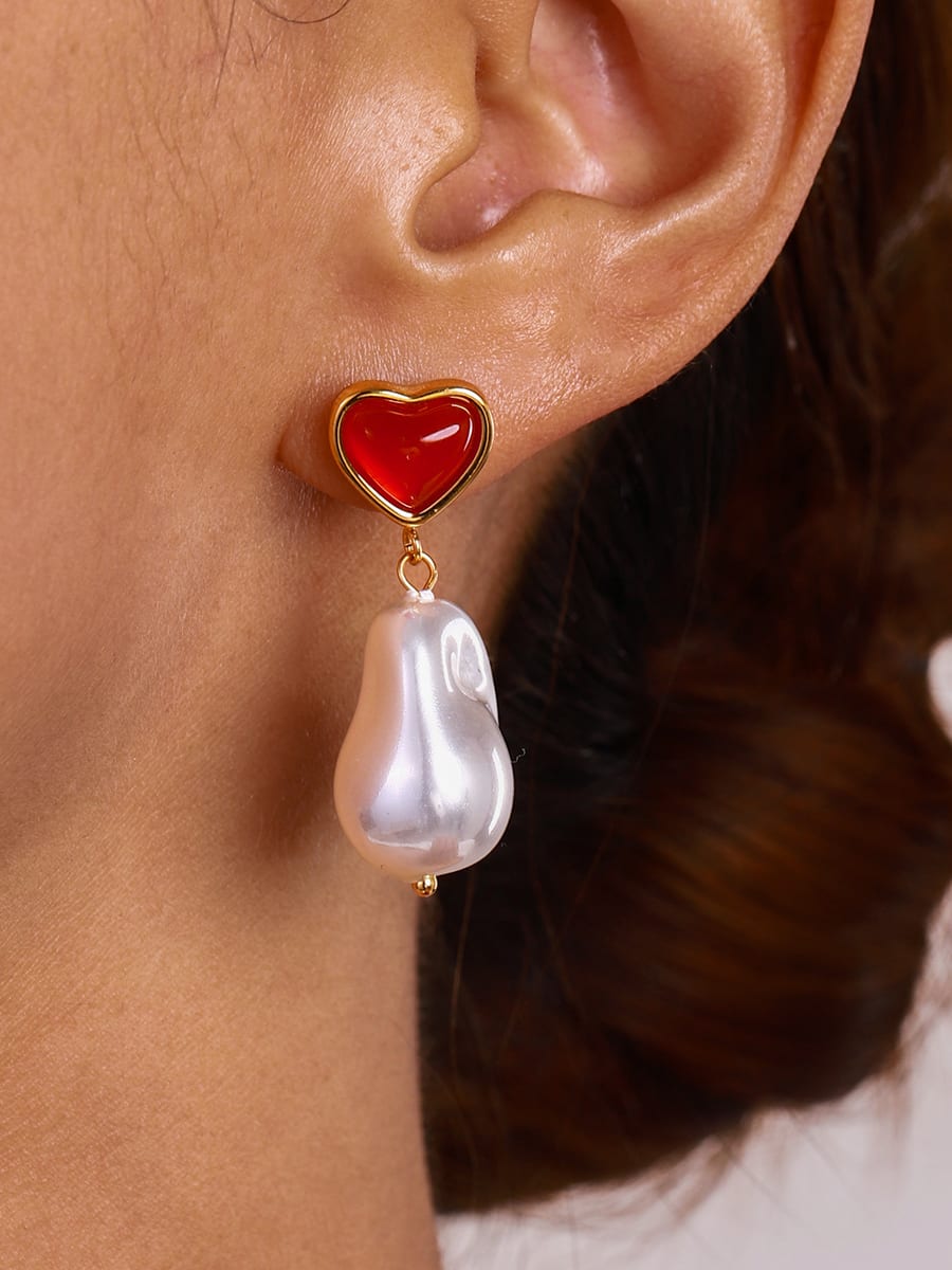 Freshwater Pearl Heart Hip Hop Earrings | TARA MINI - TARA MINI
