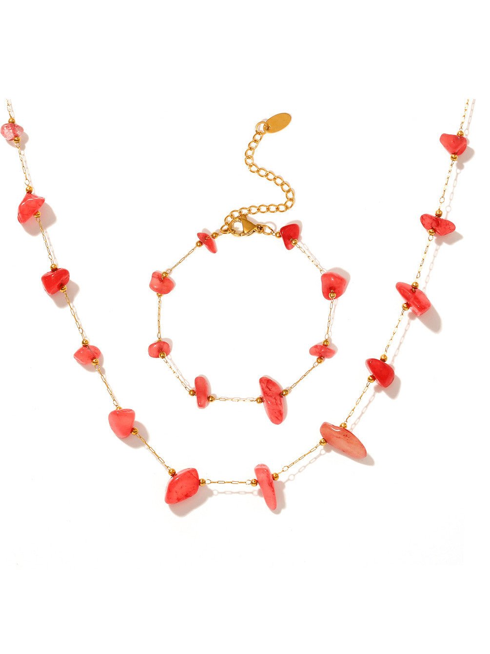 Red Natural Stone Bracelet & Necklace Set | TARA MINI ( 2 Set ) - TARA MINI