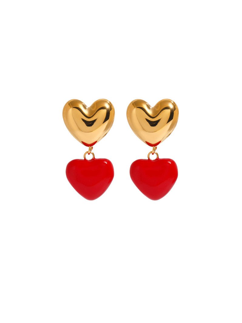 Enamel Heart Minimalist Drop Earrings Gold | TARA MINI - TARA MINI