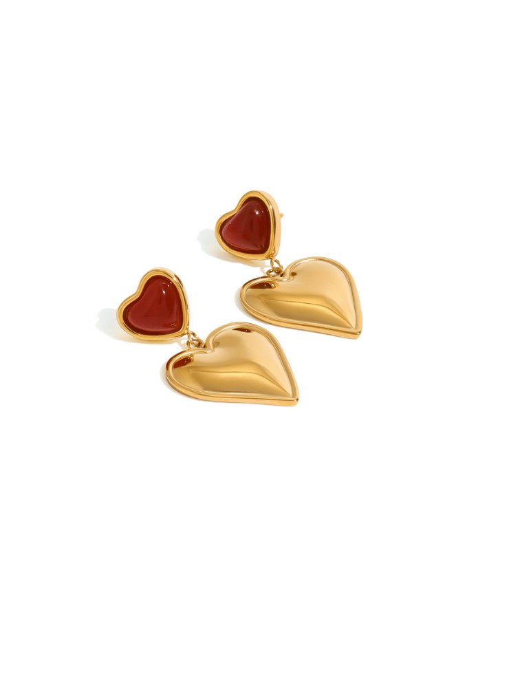 Red & Gold Enamel Heart Drop Earrings | TARA MINI - TARA MINI