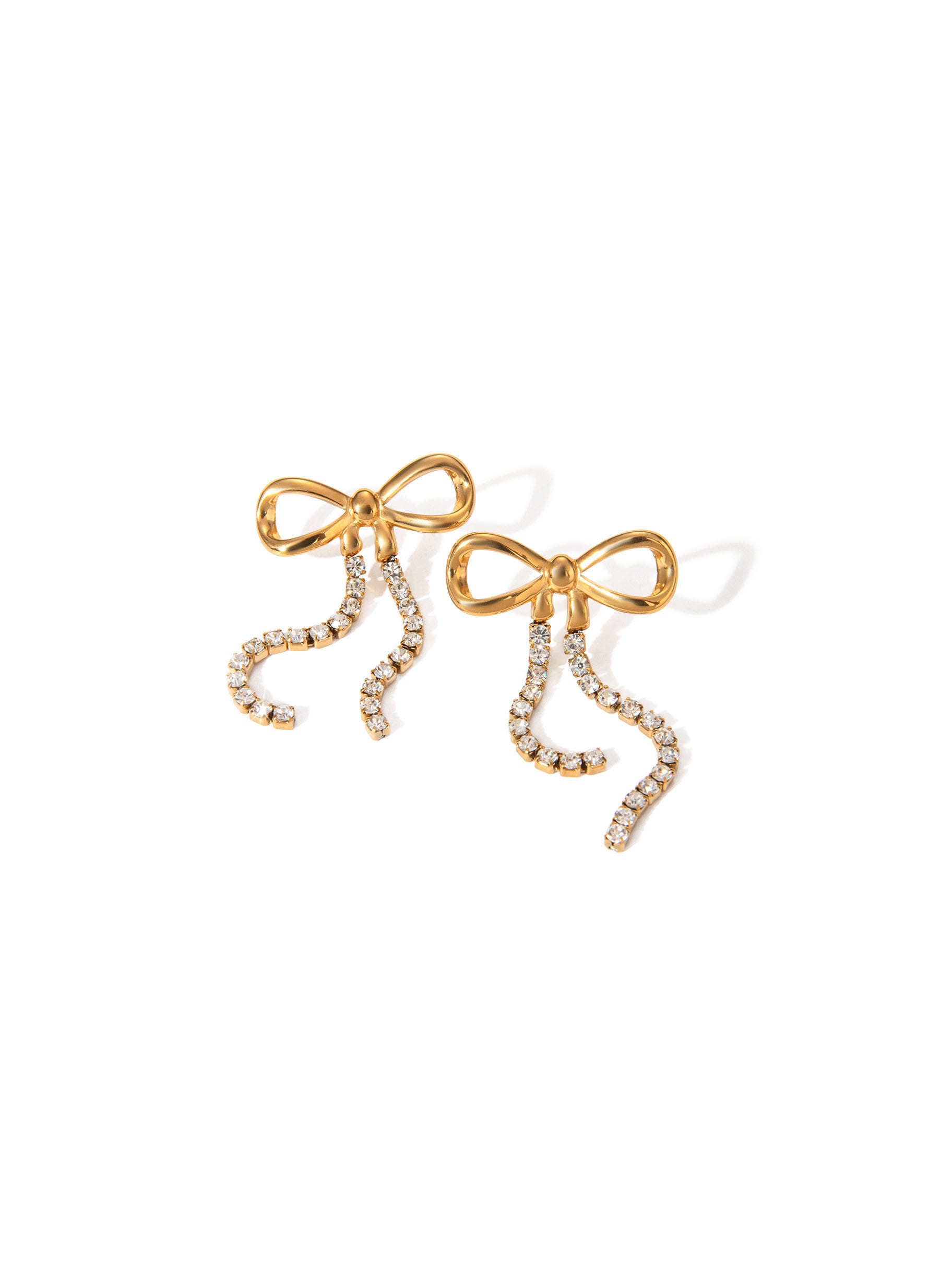 Bowknot Cubic Zirconia Stud Earrings Gold | TARA MINI - TARA MINI