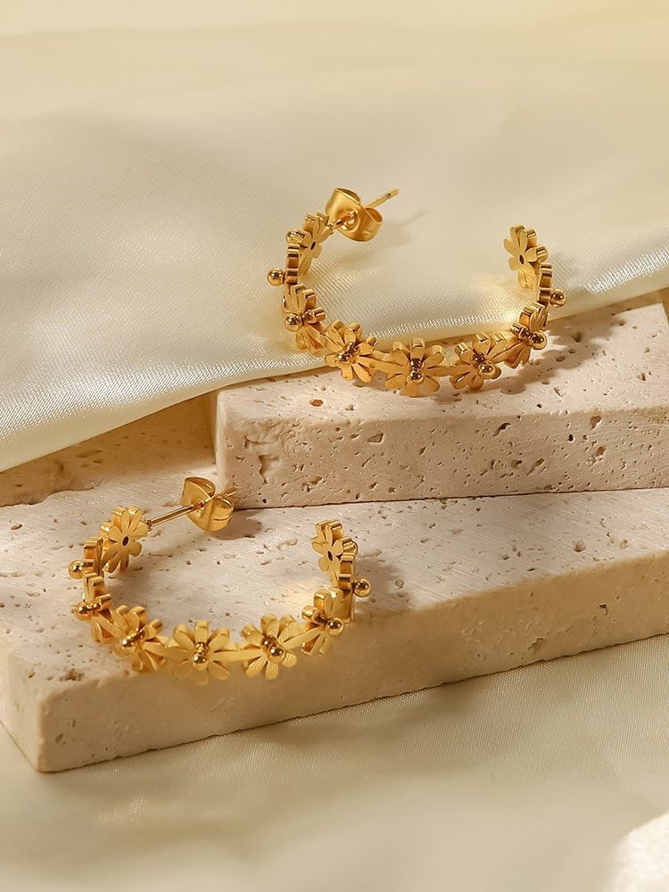 Flower Hoop Earrings White Gold Plated | TARA MINI - TARA MINI