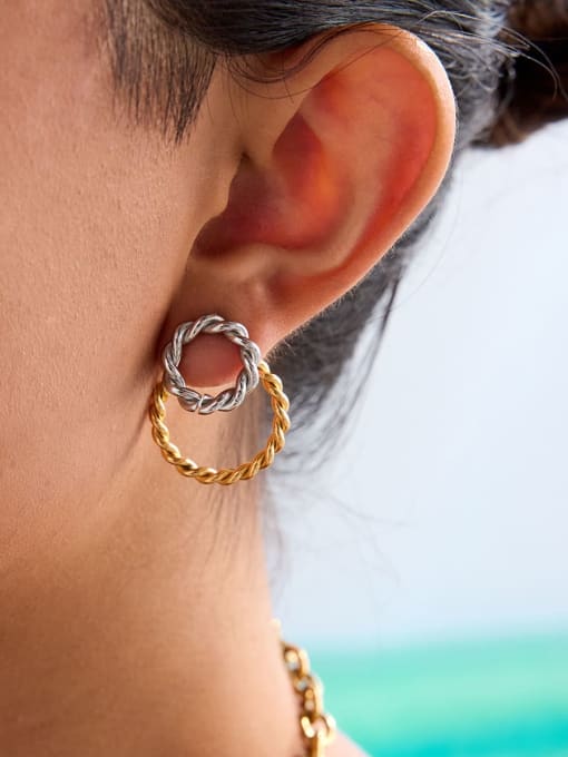 Dual-Tone Twisted Hoop Hip Hop Earrings | TARA MINI - TARA MINI