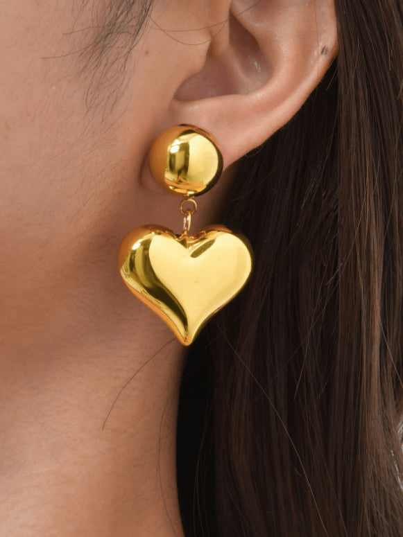 Gold Heart Drop Earrings