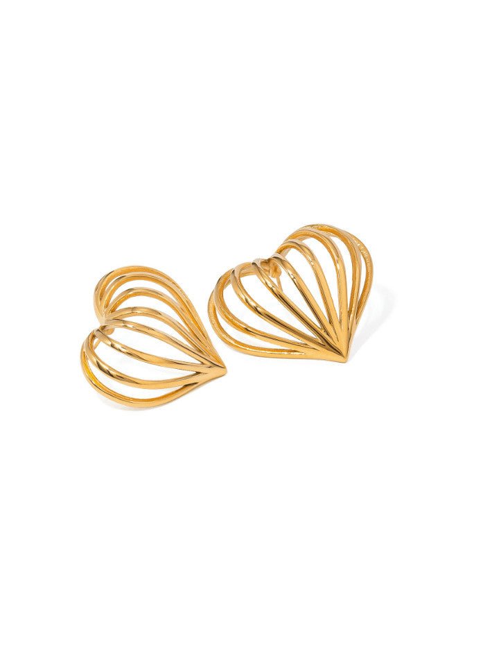 Hollow Heart Hip Hop Stud Earrings Gold | TARA MINI - TARA MINI