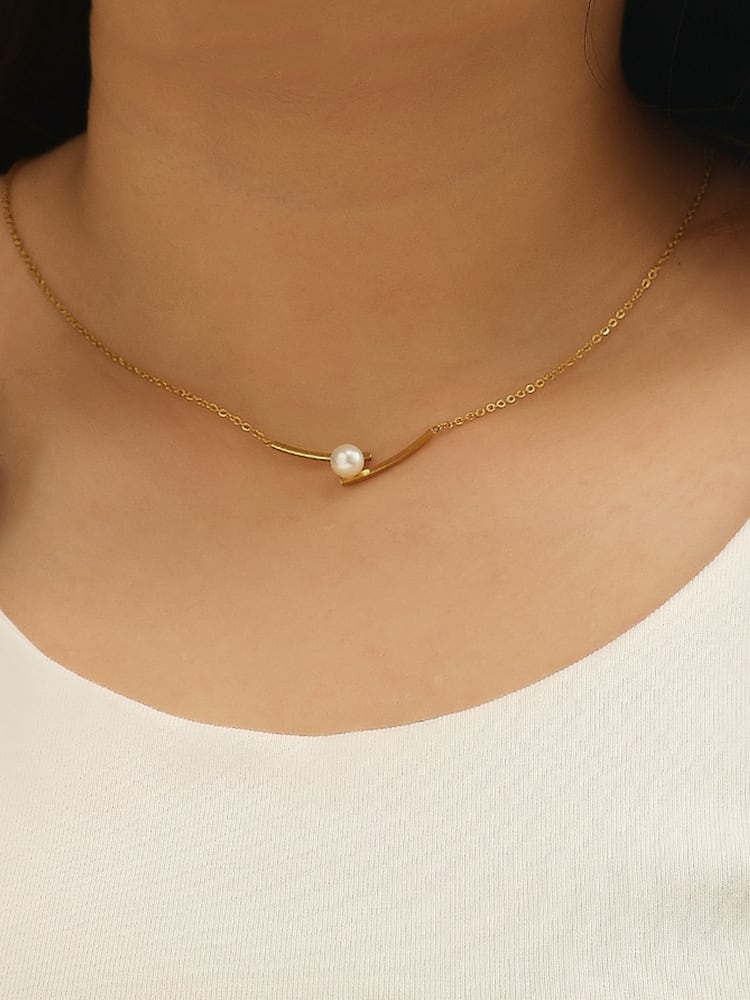 Golden Curve Pearl Necklace | TARA MINI - TARA MINI