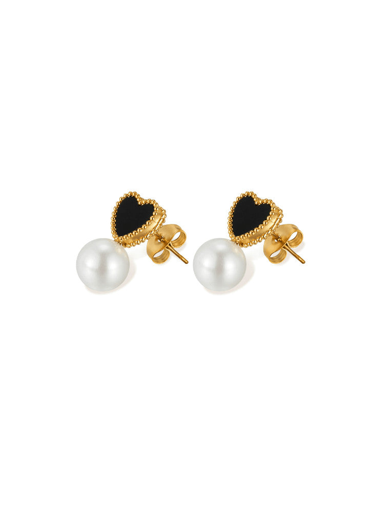 Black Heart Pearl Drop Earrings
