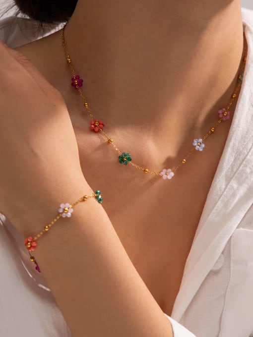 Lampwork Stone Flower Bracelet & Necklace Set – TARA MINI ( 2 Set ) - TARA MINI