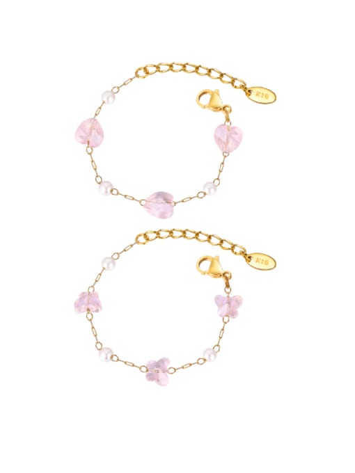 Pink Heart & Butterfly Natural Stone Bracelet