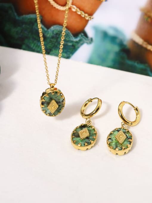 Green Stone Vintage Jewelry Set Gold | TARA MINI ( 2 Set ) - TARA MINI