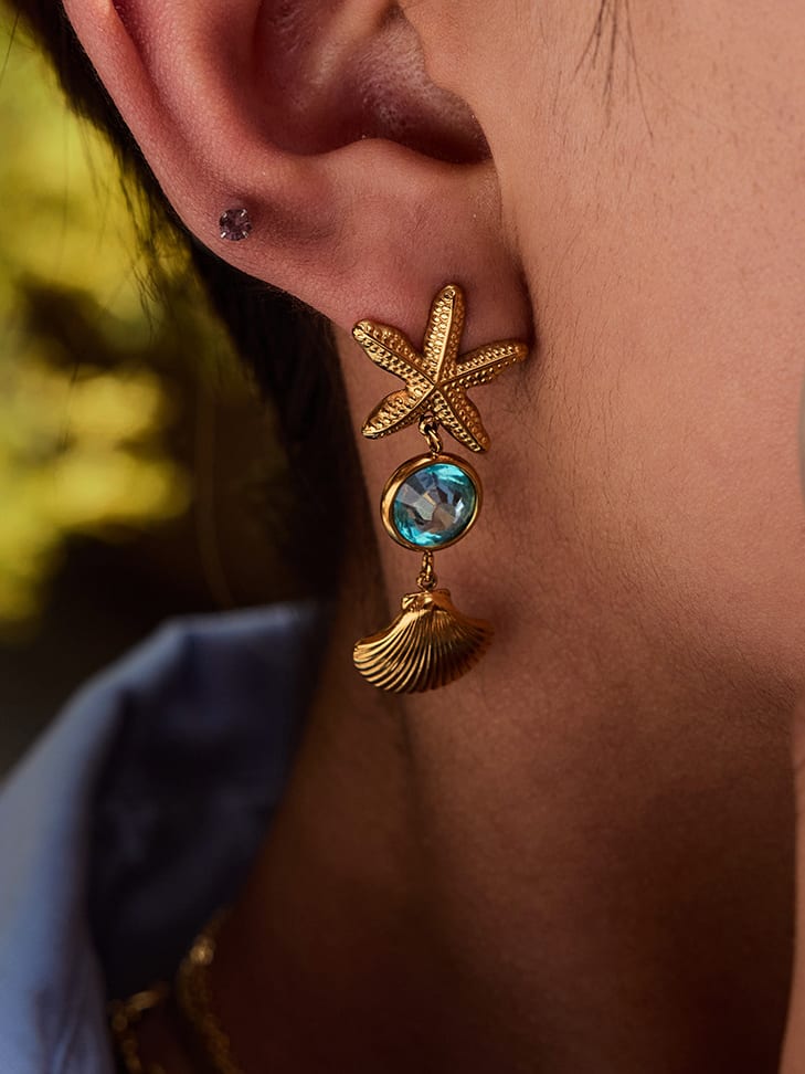 Sea Star Hip Hop Drop Earrings Gold Plated | TARA MINI - TARA MINI