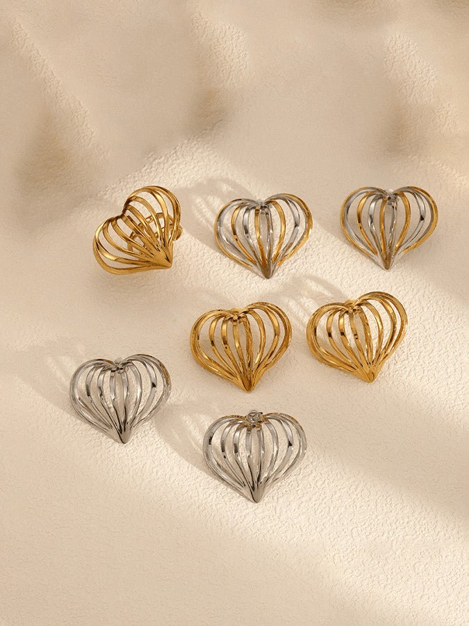 Hollow Heart Hip Hop Stud Earrings for Women | TARA MINI - TARA MINI