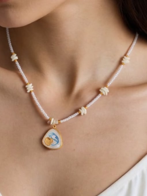 Imitation Pearl Geometric Beaded Necklace | TARA MINI - TARA MINI