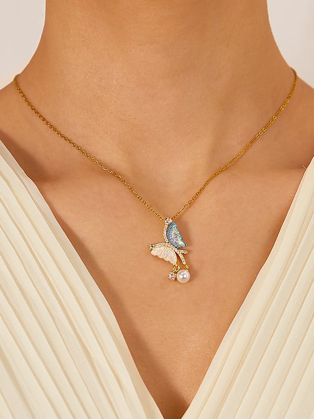Enamel Butterfly Tassel Necklace | TARA MINI - TARA MINI
