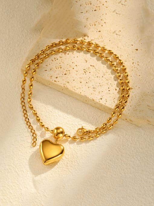 Gold Beaded Heart Pendant Necklace