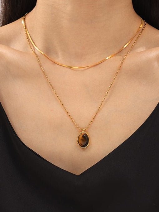 Tiger Eye Geometric Hip Hop Necklace | TARA MINI - TARA MINI