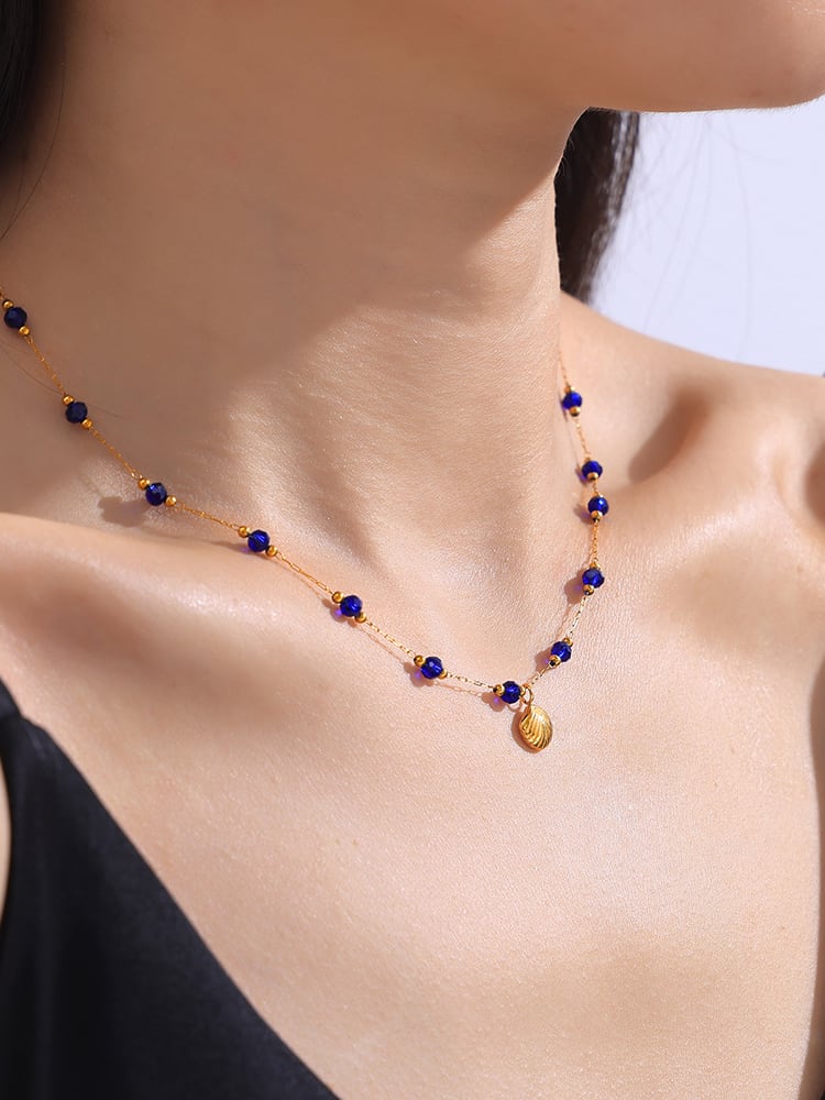 Blue Crystal Seashell Pendant Necklace | TARA MINI - TARA MINI