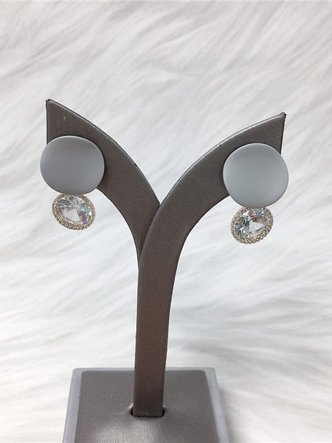 Gray Enamel Water Drop Zirconia Earrings | TARA MINI - TARA MINI