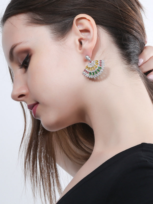 White Cubic Zirconia Exaggerated Sector 2-Piece Jewelry Set