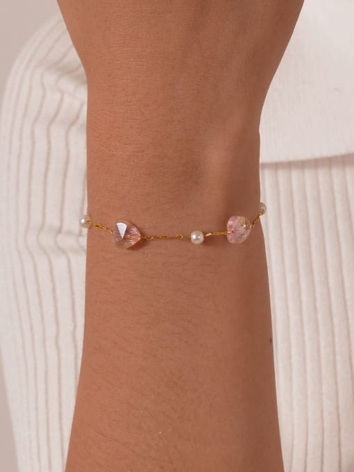 Pink Heart & Butterfly Natural Stone Bracelet