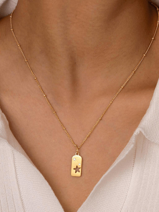 Gold Star Tag Pendant Necklace