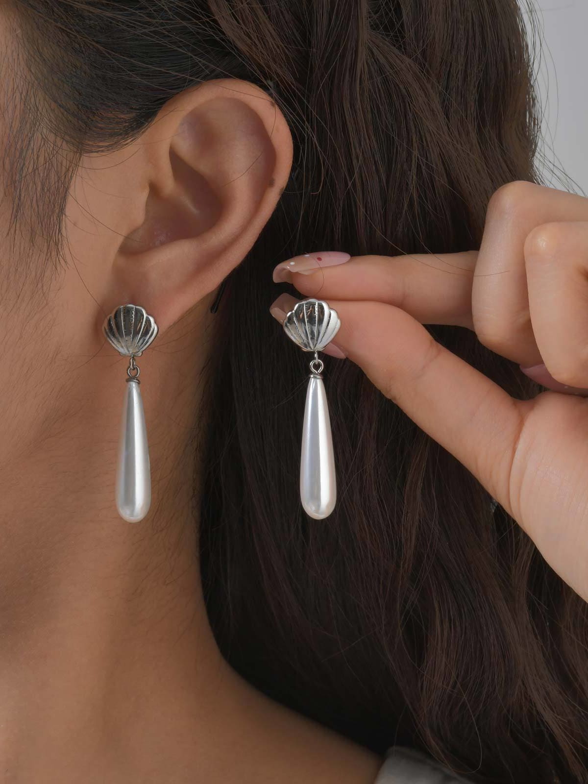 Seashell Pearl Drop Earrings