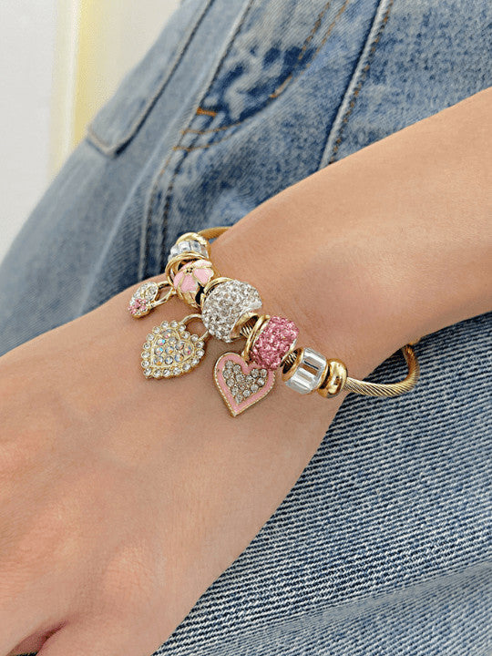 Rhinestone Heart Charm Bracelet