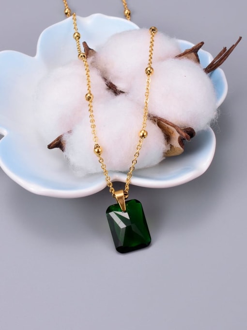 Emerald Green Glass Stone Pendant Necklace