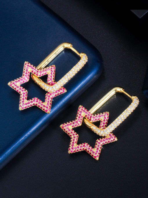 Cubic Zirconia Geometric Luxury Star Huggie Earrings ( Two color red white )