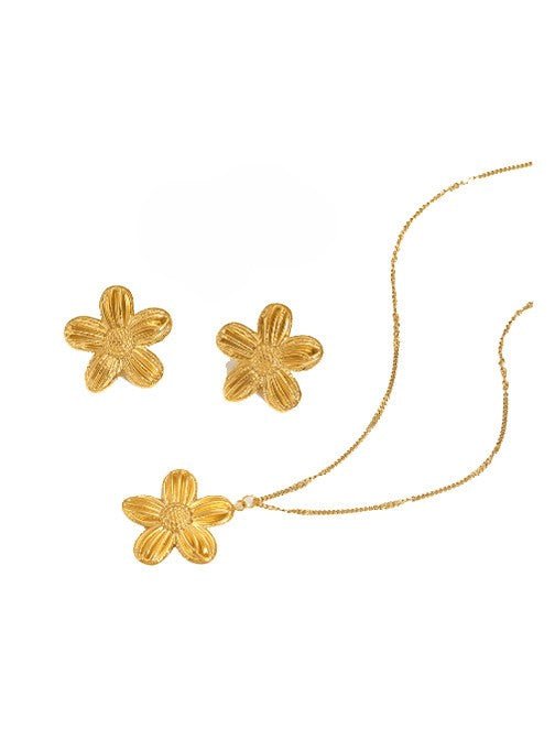 Gold Plated Flower Necklace & Earrings Set | TARA MINI ( 2 Set ) - TARA MINI