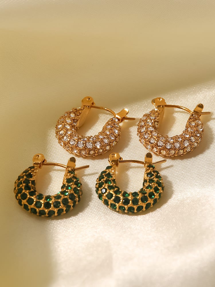 Rhinestone Geometric Stud Earrings Gold Plated | TARA MINI - TARA MINI